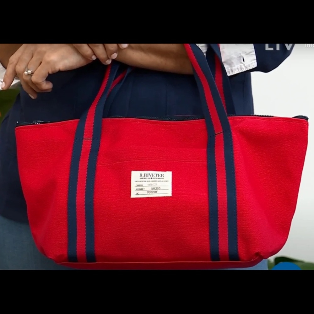 NWT R. Riveter Canvas Tote Bag in Cherry Red - Picture 3 of 3